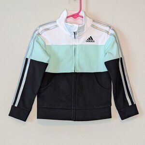 Adidas Mint & Black Color Block Zip Up Reflective Sleeve Jacket Size 3T